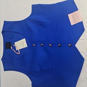 Alex Marie Brooke Button Front Tailored Easy Care Vest: Pool Blue: Size-14